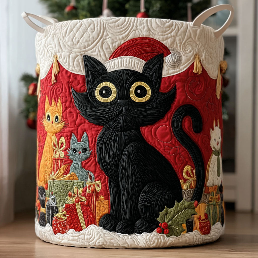 Merry Meow Quilted Laundry Basket Cozy Quilted Laundry Basket Gift for New Homeowners