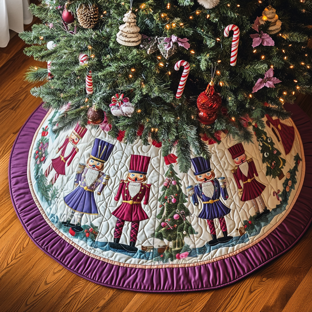 Merry Nutcrackers Quilted Christmas Tree Skirt Heartwarming Christmas Tree Skirt Gift for Loved Ones