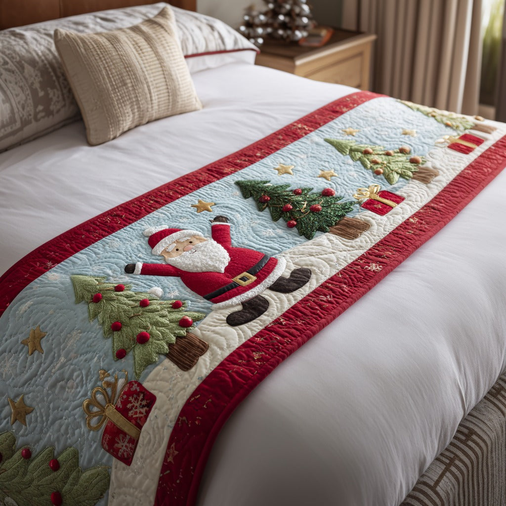 Merry Path Quilted Bed Runner Christmas Bed Scarf Xmas Gifts