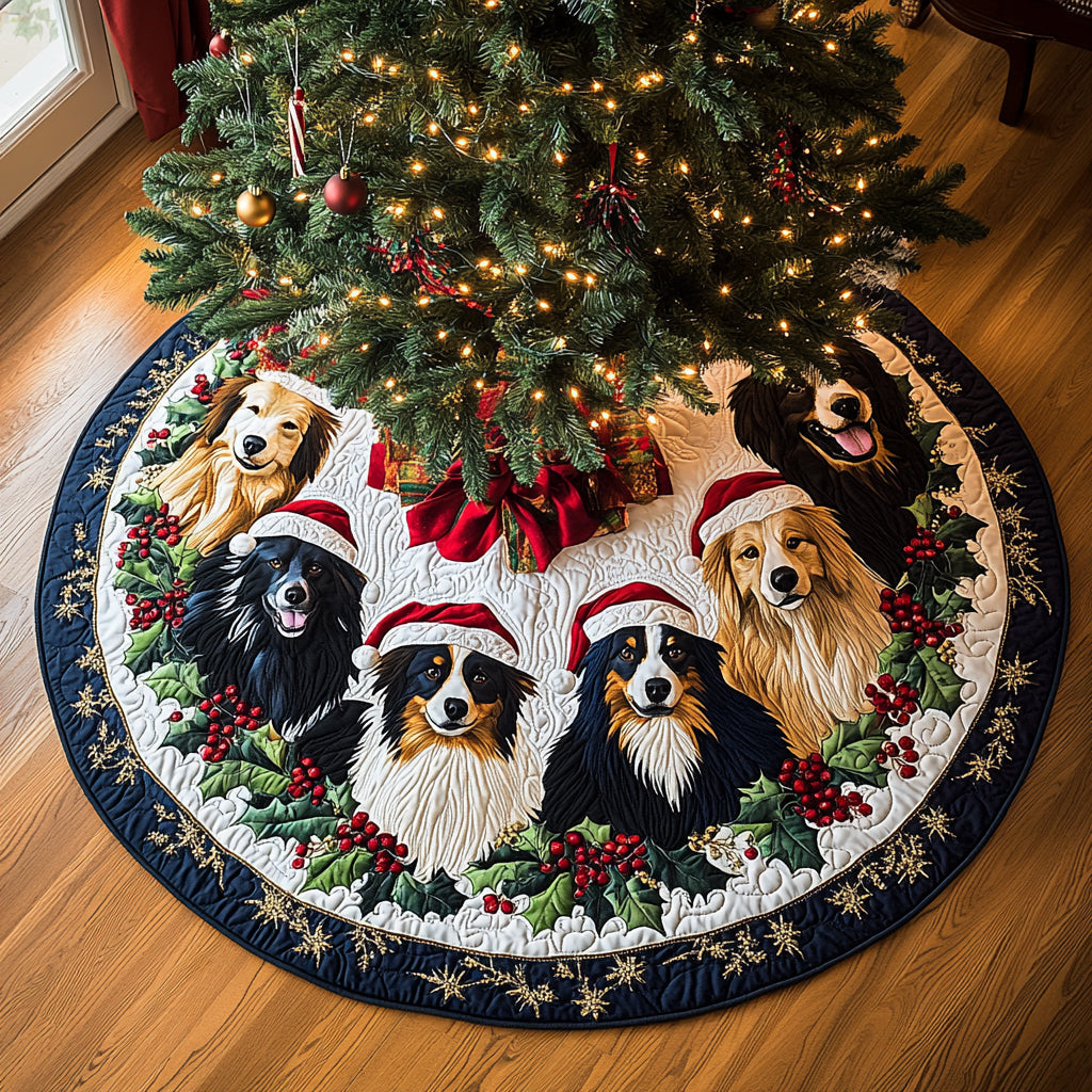 Merry Paws Christmas Quilted Tree Skirt Xmas Decorations Great Gift For Dog Owners