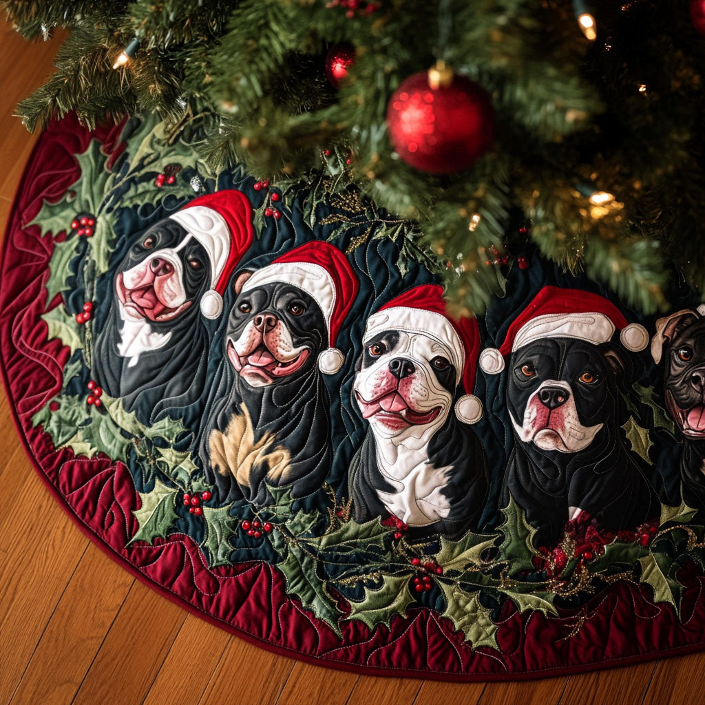 Merry Pitbull Snuggles Quilted Christmas Tree Skirt Festive Christmas Home Styling Festive Tree Base Cover