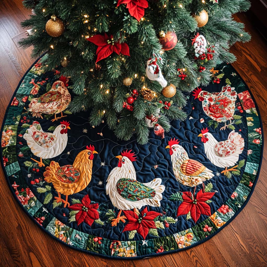 Merry Poultry Christmas Quilted Tree Skirt Classic Christmas Home Decor