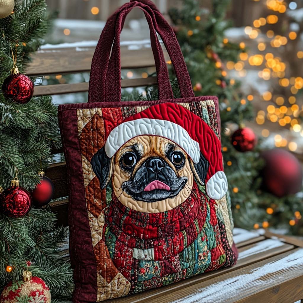 Merry Pug Cheer Quilted Tote Bag Best Dog Lovers Gifts For Him Her