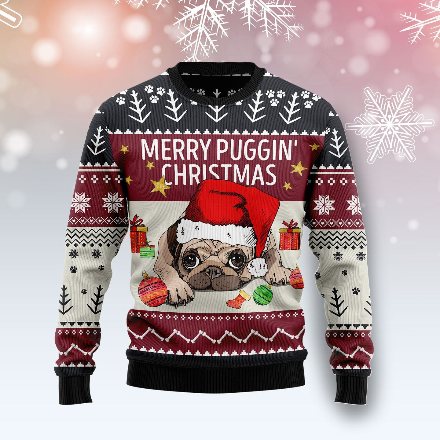 Merry Puggin Christmas Ugly Christmas Sweater Holiday Apparel Xmas Gifts For Puggin Lovers