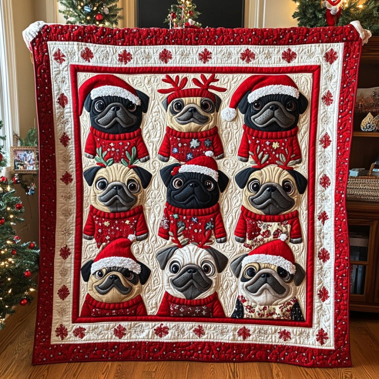 Merry Pugmas Quilt Beautiful Quilt Blanket Gift for Home Decoration