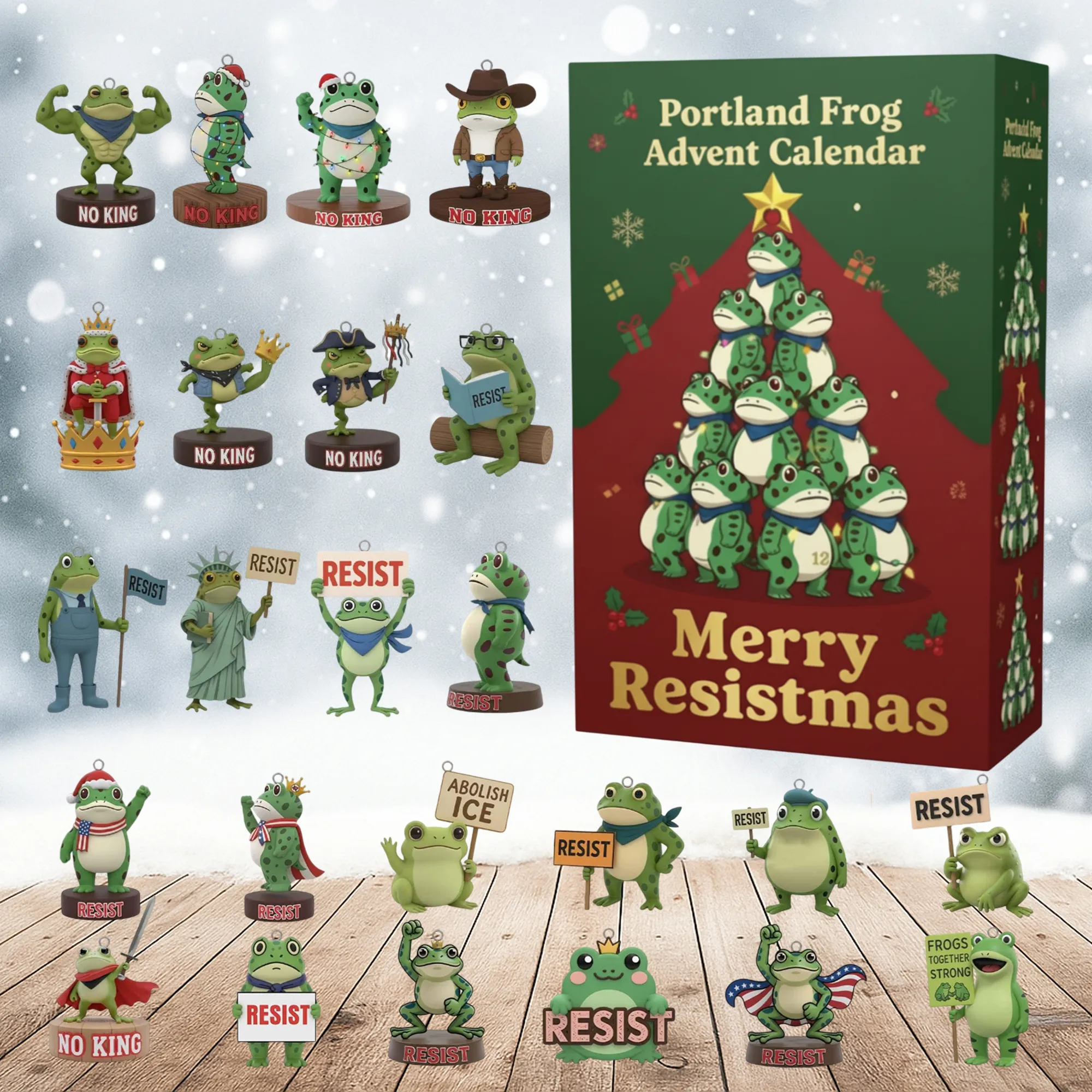 Merry Resistmas Portland Frog Advent Calendar 2025 Christmas Countdown Decor Funny Xmas Gifts