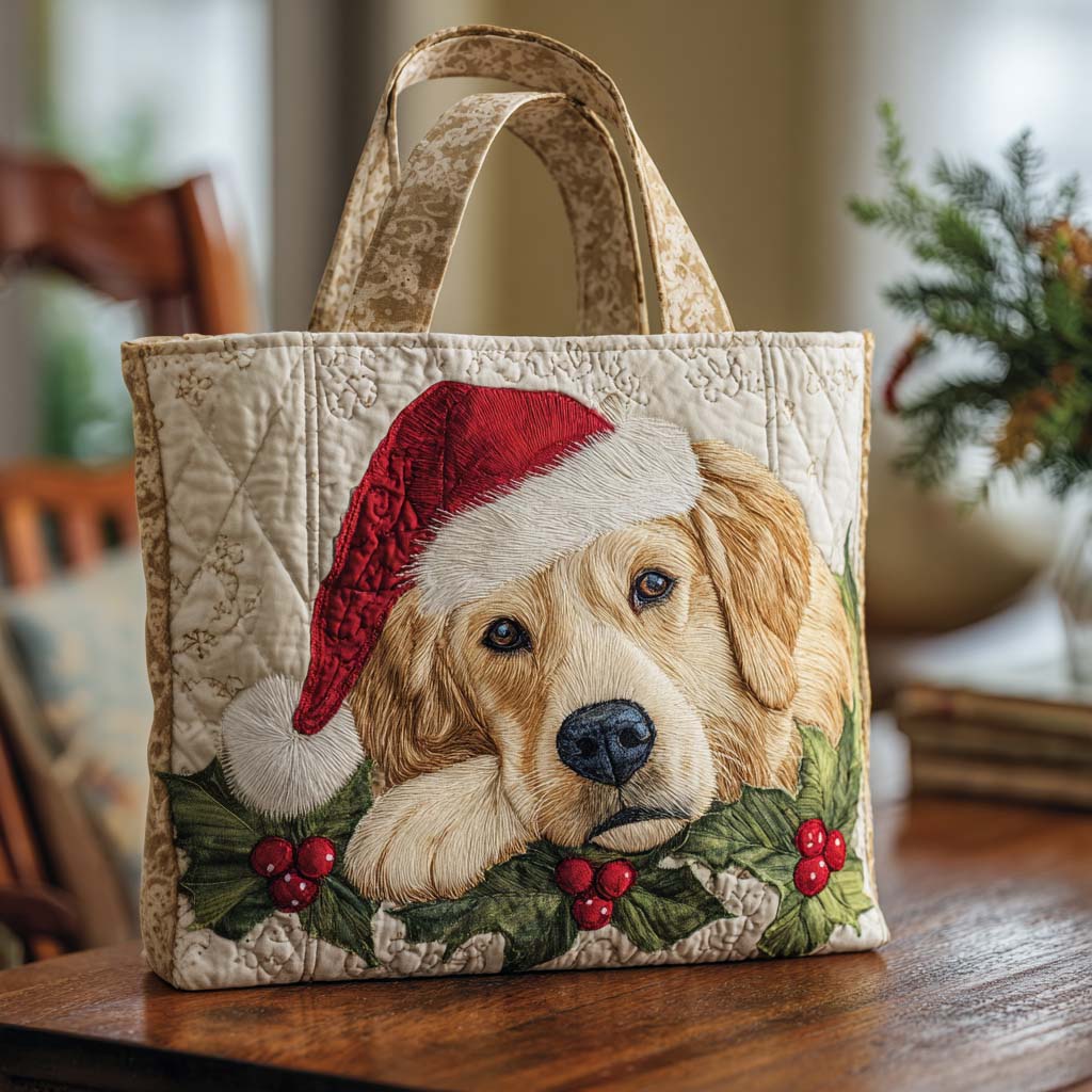 Merry Retriever Quilted Tote Bag Xmas Presents For Dog Owners