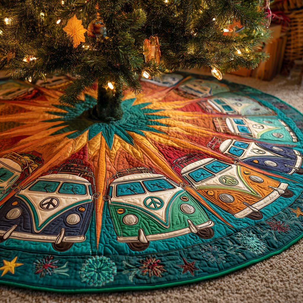 Merry Roadtrip Quilted Tree Skirt Xmas Tree Decor Christmas Presents For Mom