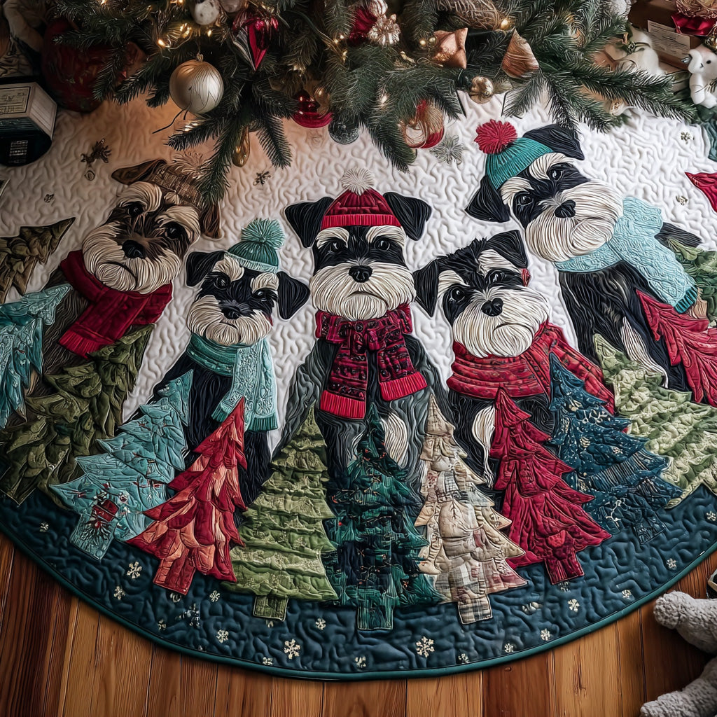 Merry Schnauzers Quilted Christmas Tree Skirt Festive Christmas Tree Skirt for Holiday Decor