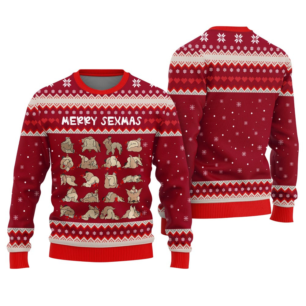 Merry Sexmas Naughty Ugly Christmas Sweater Adults Comfortable Holiday Sweater for Chilly Nights