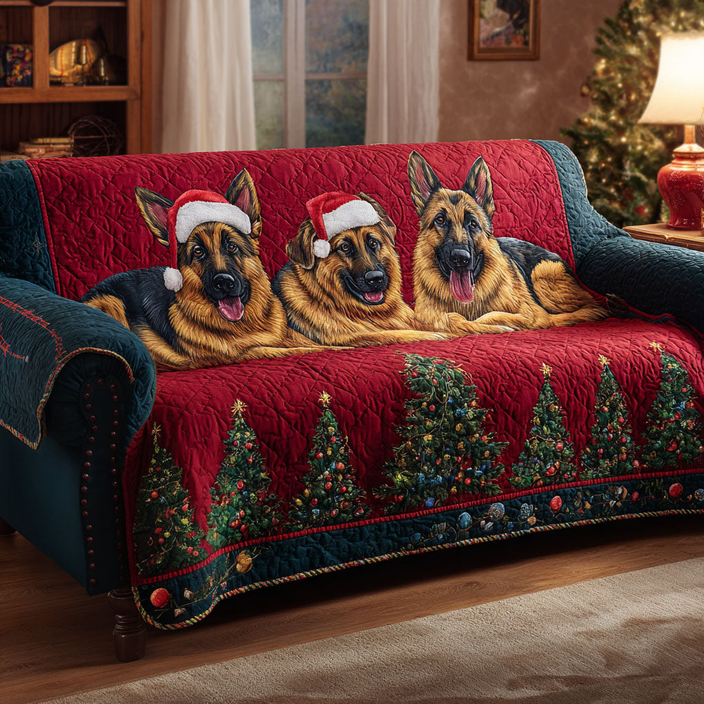 Merry Shepherd Trio Quilted Sofa Cover Holiday Living Room Decor Best Presents For Dog Owners