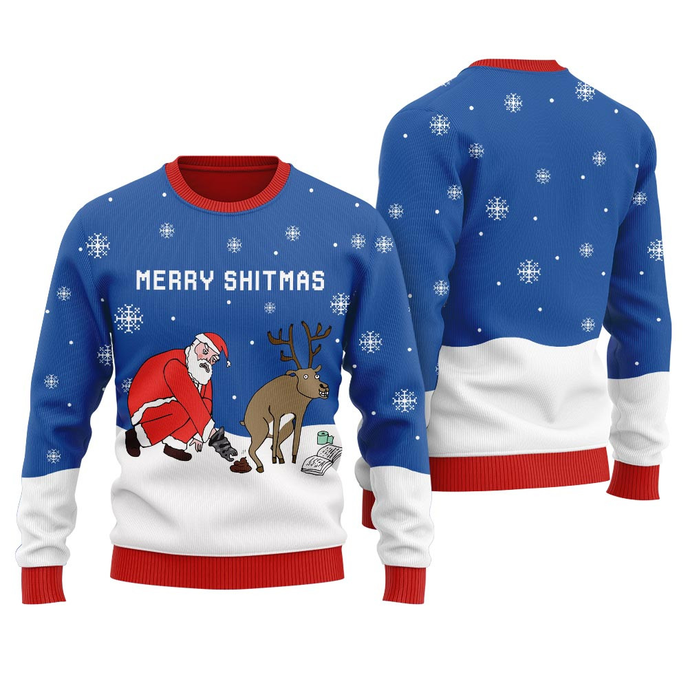Merry Shitmas Reindeer Womens Ugly Christmas Sweater Seasonal Gift Merch for Cozy Christmas Vibes