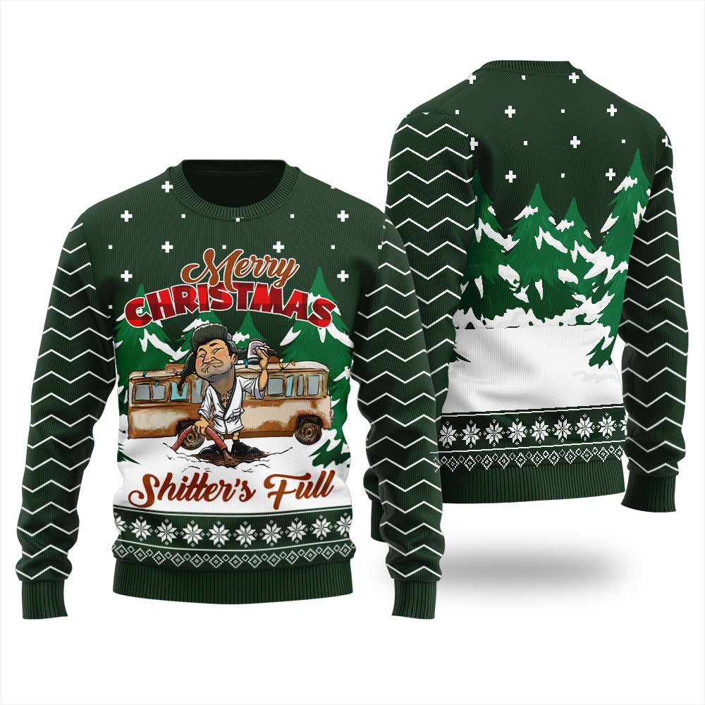 Merry Shitters Full Mens Ugly Christmas Sweater Forest Green Perfect Gift Sweater for Friends and Family