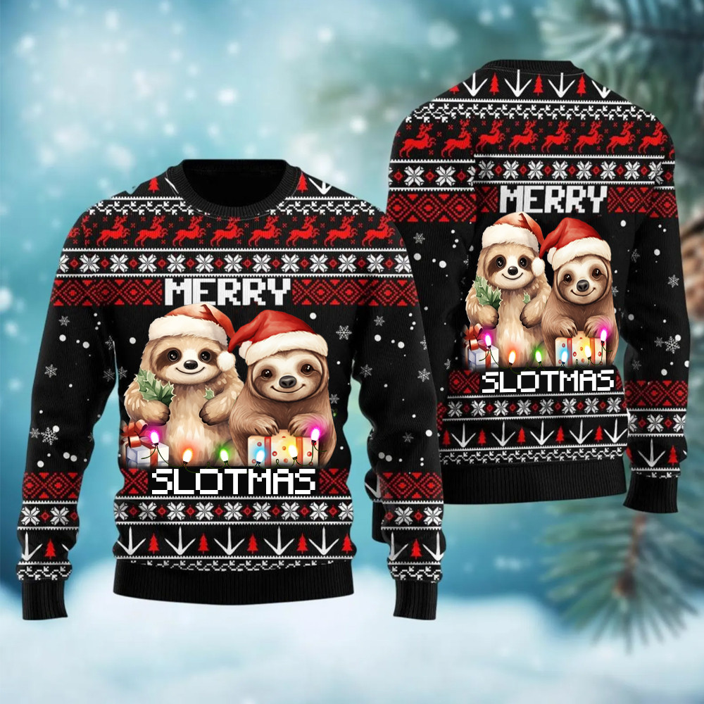 Merry Slotmas Ugly Christmas Sweater Cute Xmas Sweater Gift For Sloth Lovers