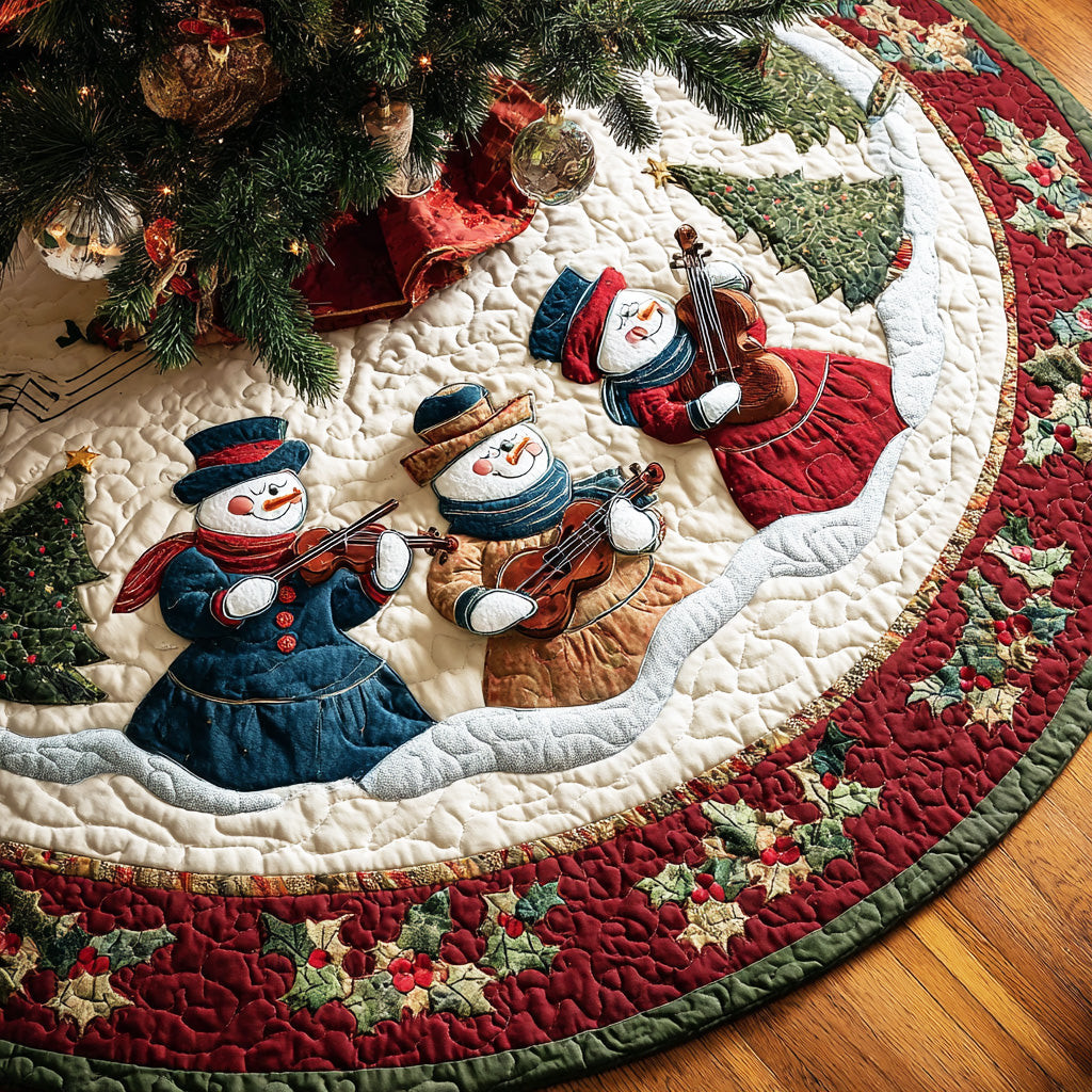 Merry Snow Hug Christmas Quilted Tree Skirt Holiday Decor Christmas Gifts For Snowman Lovers