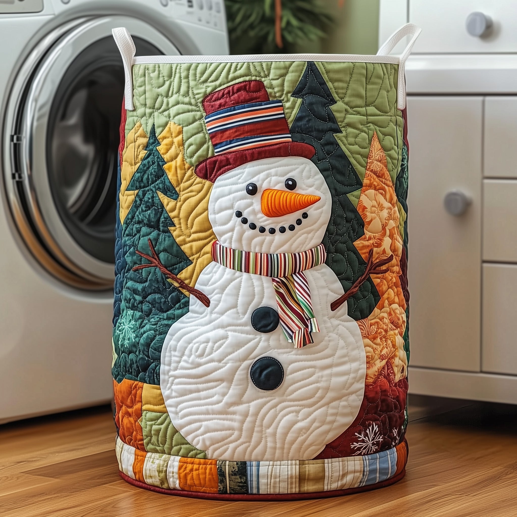 Merry Snowman Quilted Laundry Basket Ideas For Christmas Family Gifts