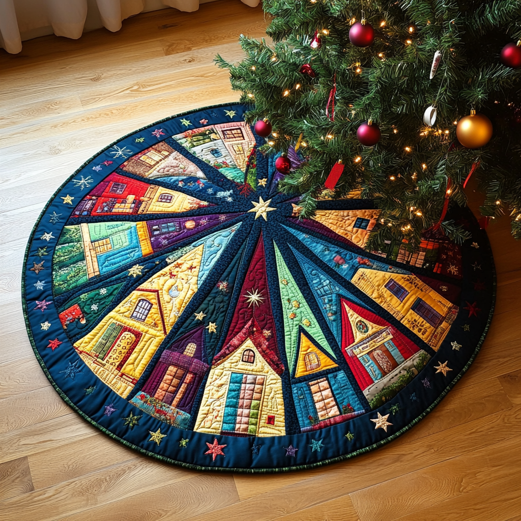 Merry Snowy Delight Quilted Round Mat Outdoor Decor Secret Santa Gift Ideas