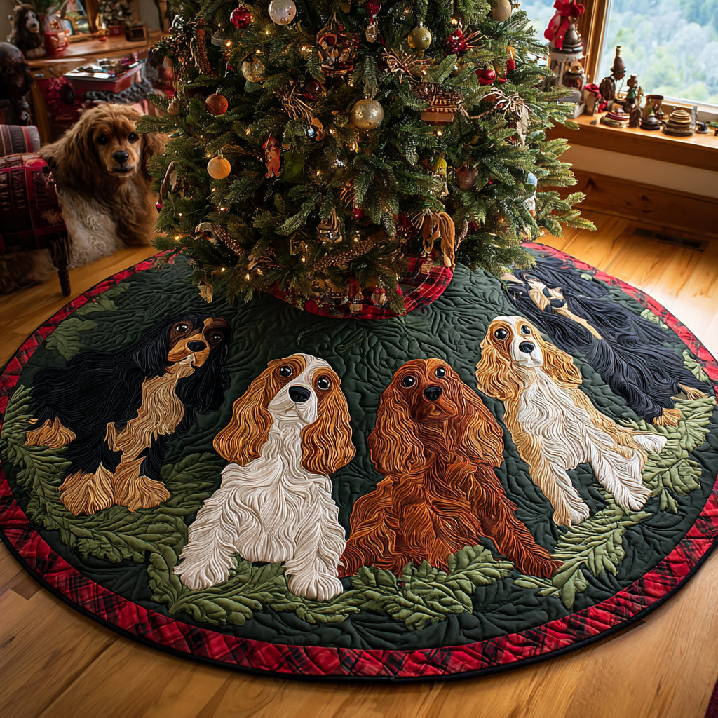 Merry Spaniel Night Christmas Quilted Tree Skirt Holiday Decorations Gifts For Cocker Spaniel Owners