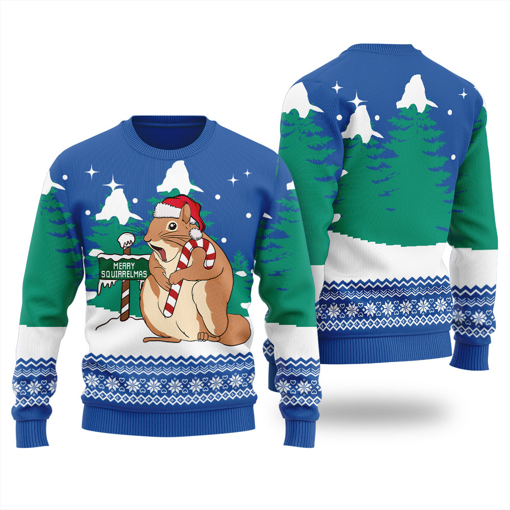 Merry Squirrelmas Mens Ugly Christmas Sweater Custom Christmas Sweatshirt for Family Matching