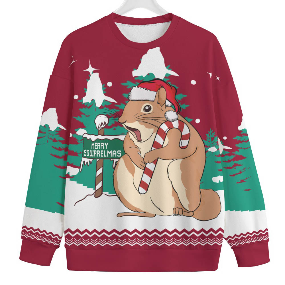Merry Squirrelmas Womens Plus Size Christmas Sweater Comfortable Holiday Sweater for Chilly Nights