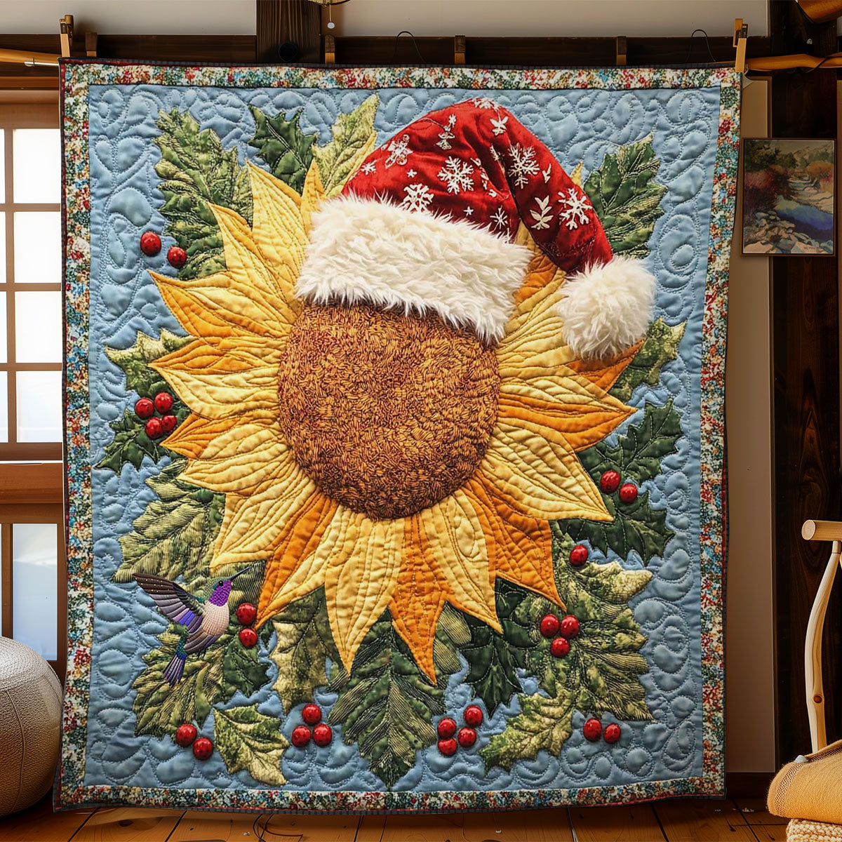 Merry Sunflower Dreams Quilt Unique Holiday Gift Idea with Quilt Blanket
