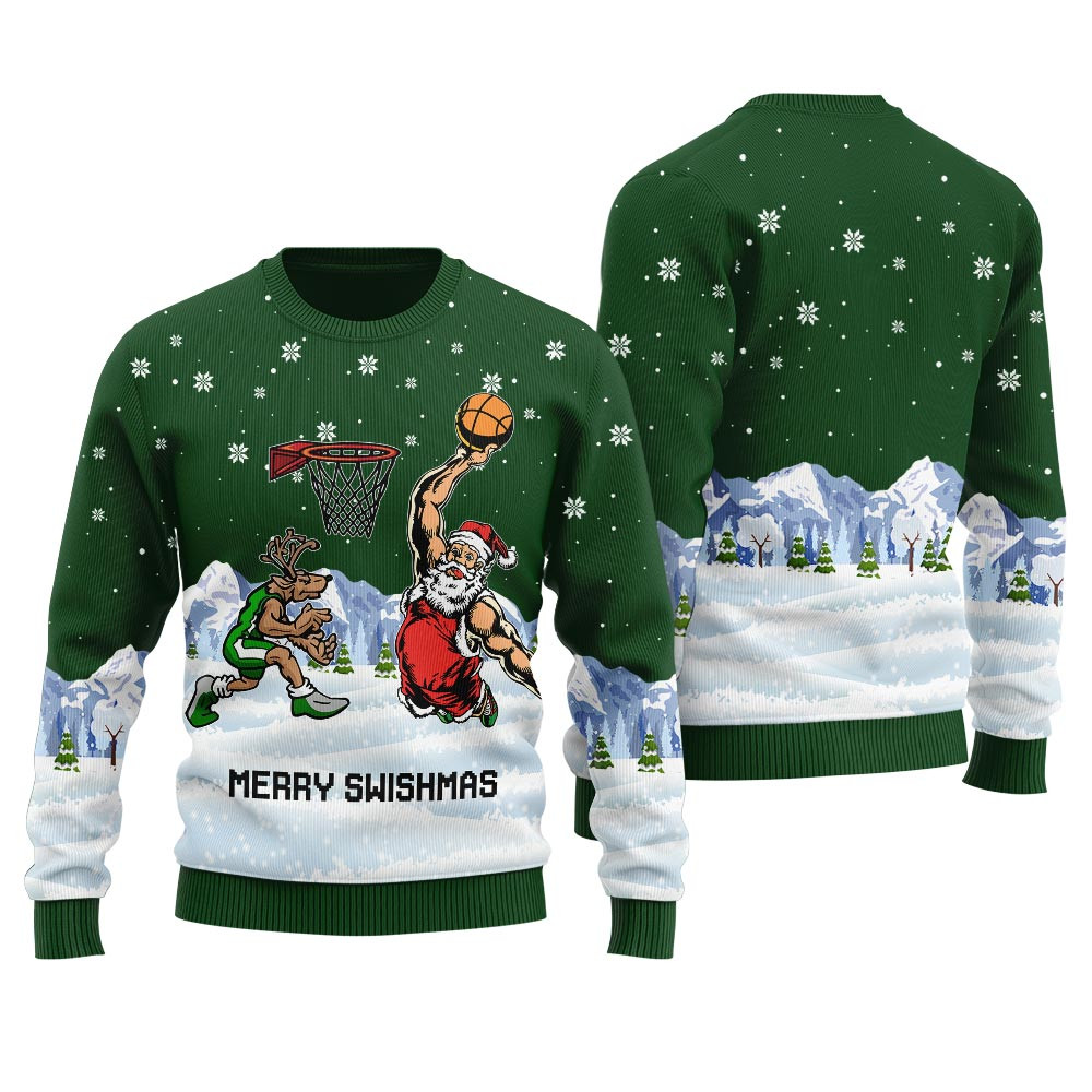 Merry Swishmas Santa And Reindeer Ugly Christmas Sweater Best Christmas Merch Gift for Family and Friends