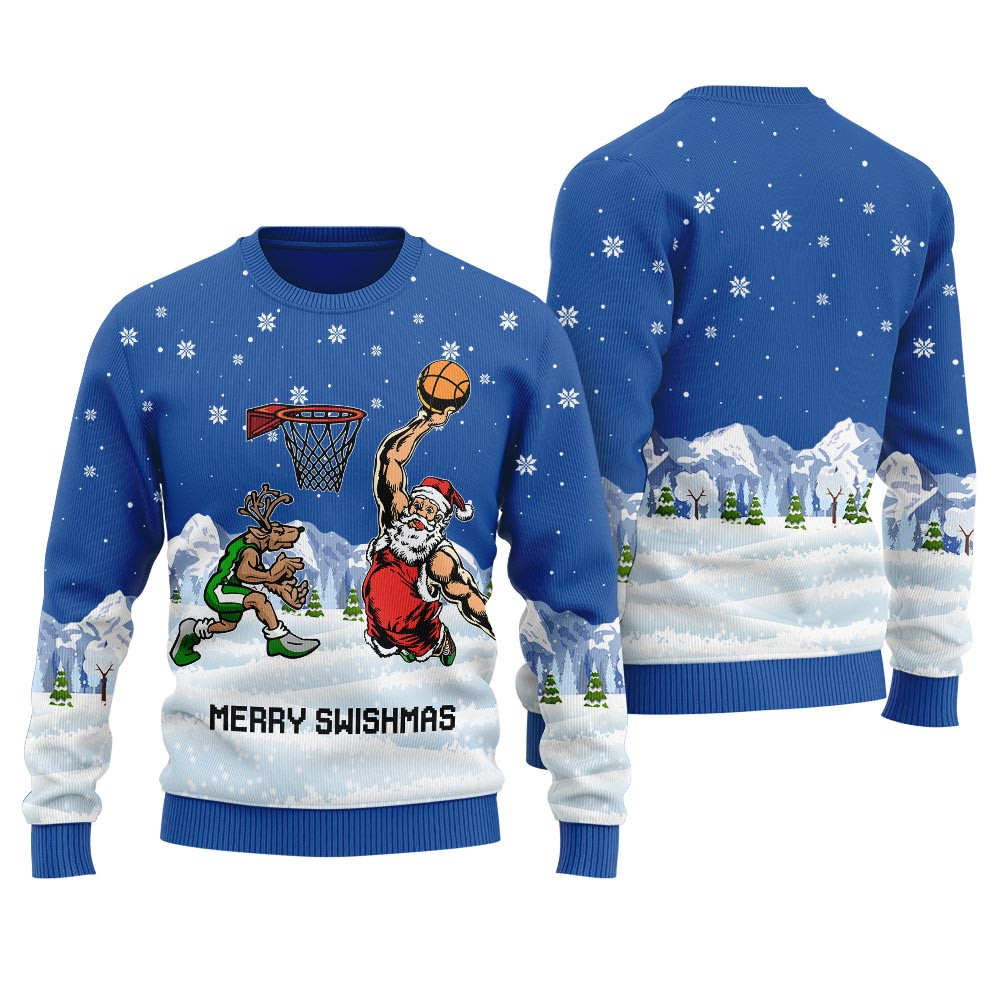 Merry Swishmas Womens Ugly Christmas Sweater Comfortable Holiday Sweater for Chilly Nights