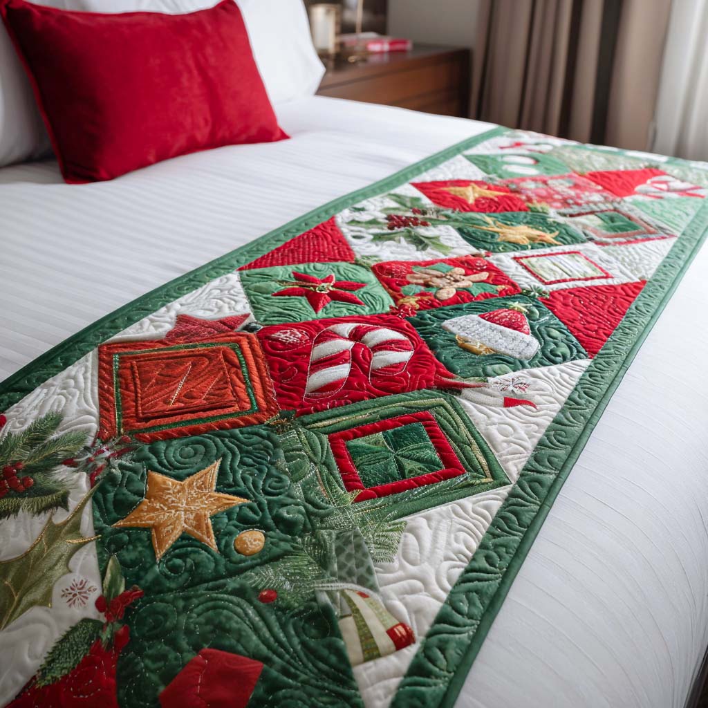 Merry Treasure Quilted Bed Runner Holiday Bedroom Ideas Secret Santa Gift Ideas