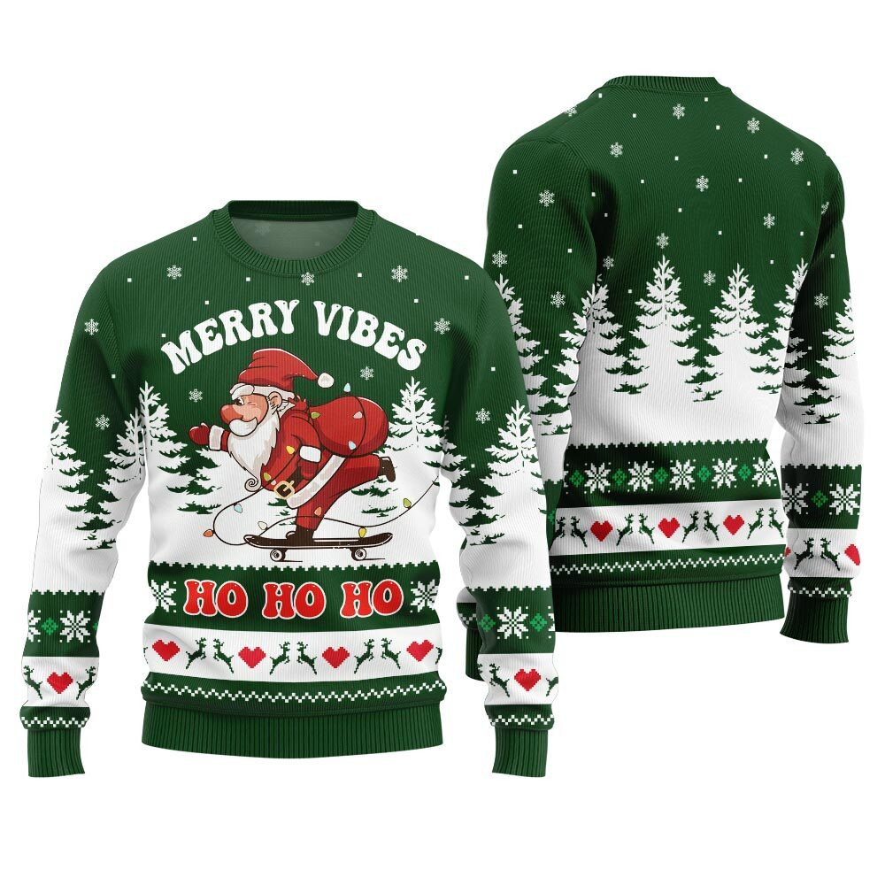 Merry Vibes Ho Ho Ho Christmas Sweater Custom Holiday Sweater Merch That Warms the Heart
