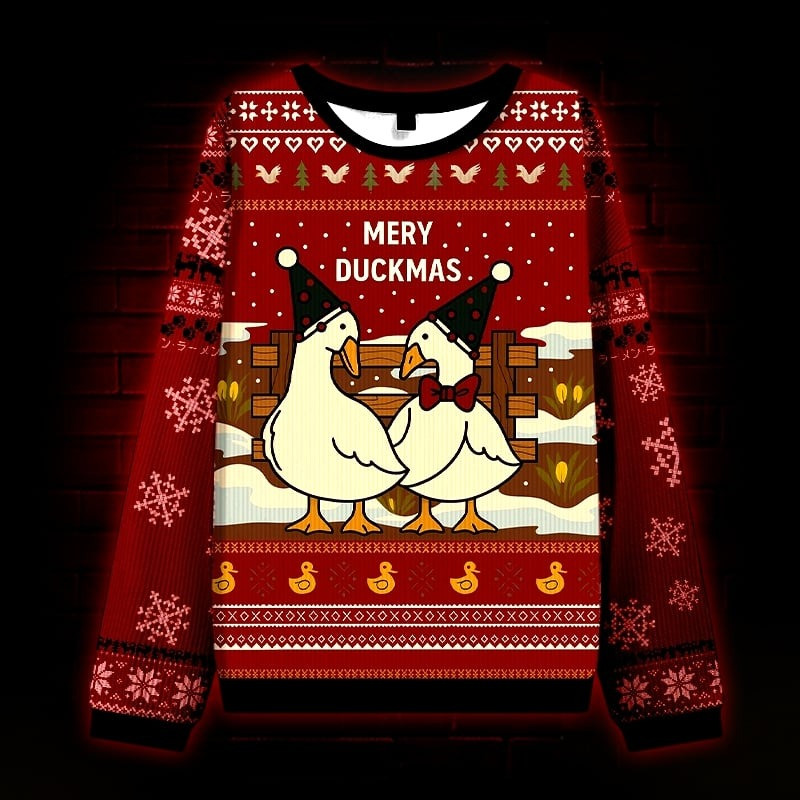 Mery Duckmas Ugly Christmas Sweater Funny Apparel Xmas Gifts For Duck Lovers