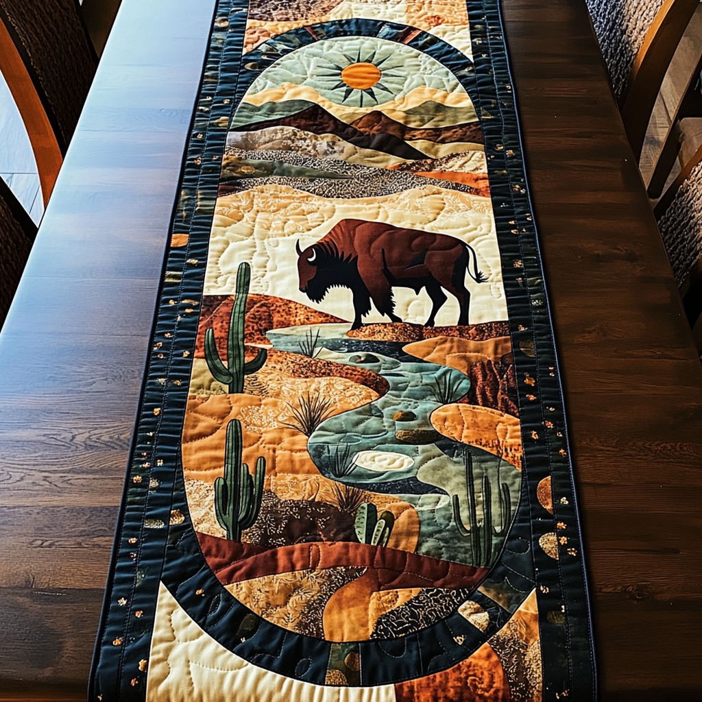Mesa Majesty Quilted Table Runner Dinner Table Decor Best Unique Bison Gifts
