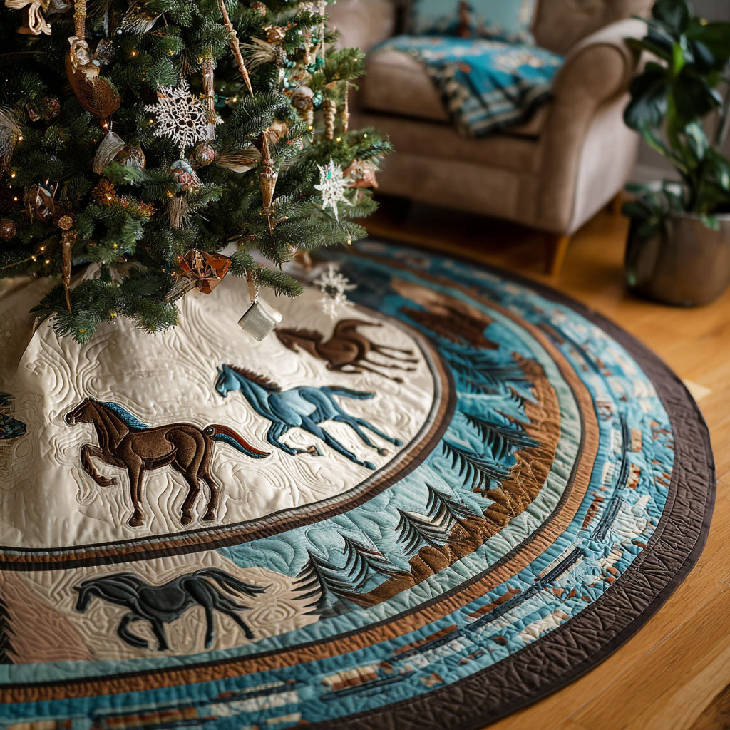 Mesa Morning Christmas Quilted Tree Skirt Xmas Home Decor Cool Gifts For Horse Lovers