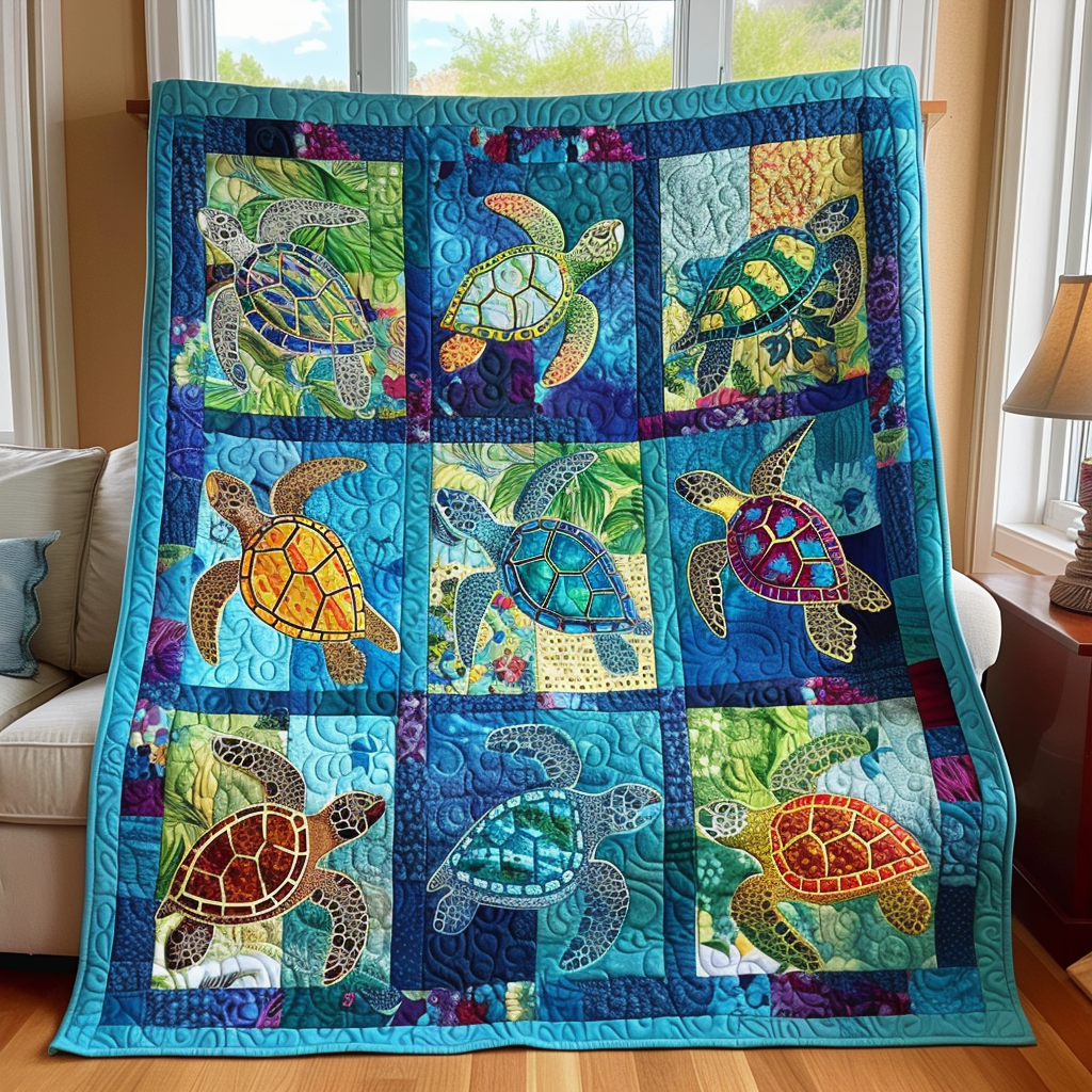 Mesmerizing Turtles Quilted Blanket Gift For Turtle Lover
