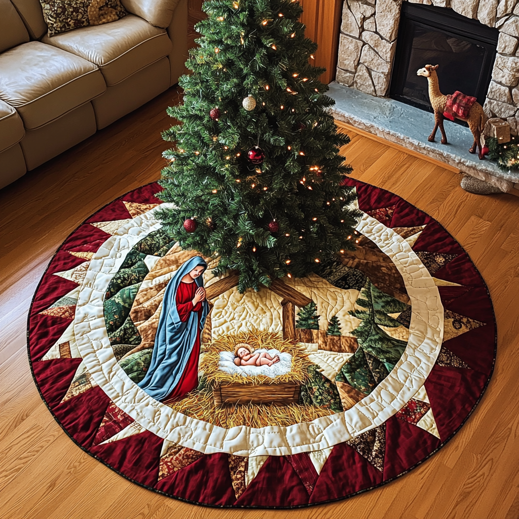 Messiah Manger Christmas Quilted Tree Skirt Holiday Decor Religious Christmas Presents