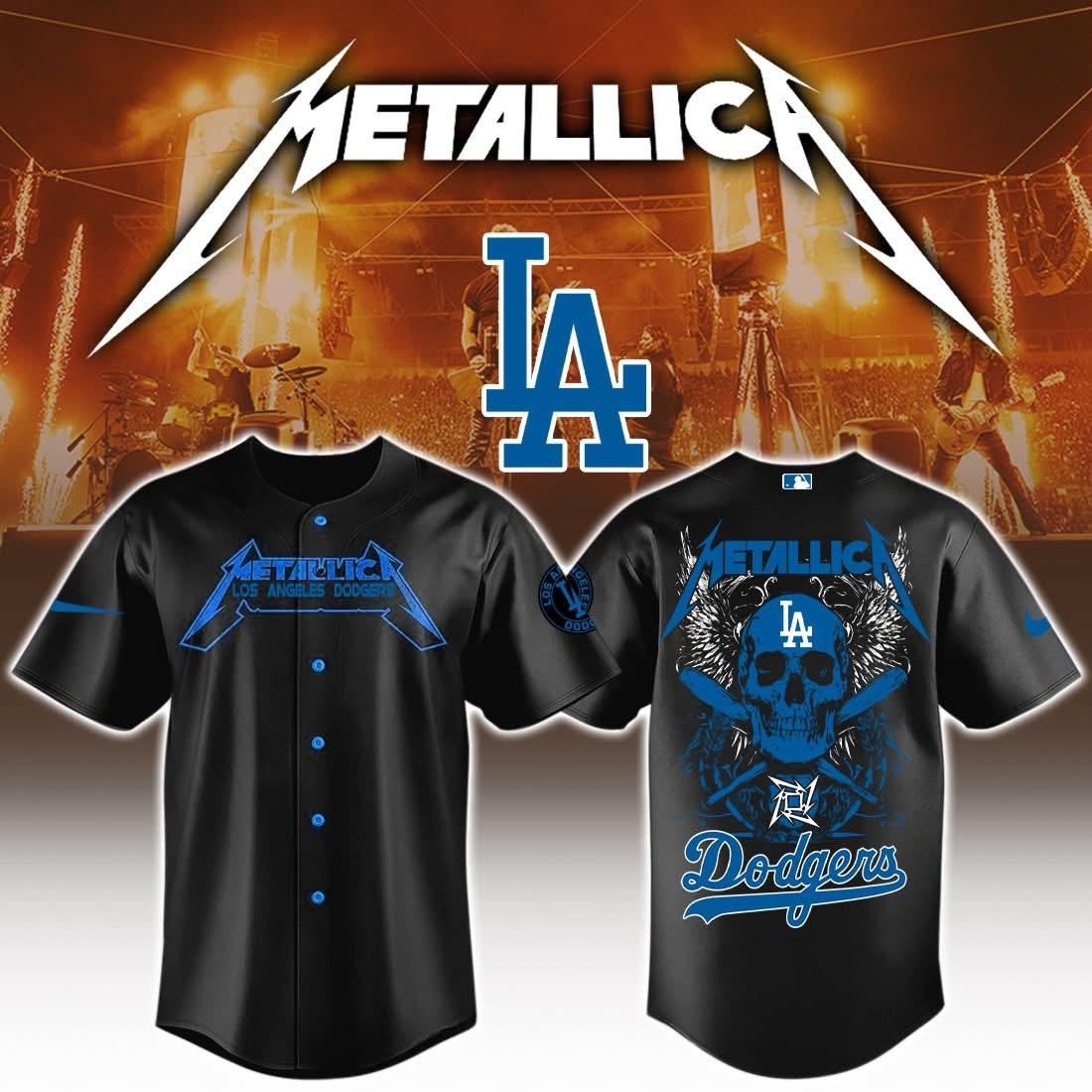 Metallica Dodgers Collaboration Baseball Jersey Unique Concert Sportswear Perfect Gift For Rock MLB Fans