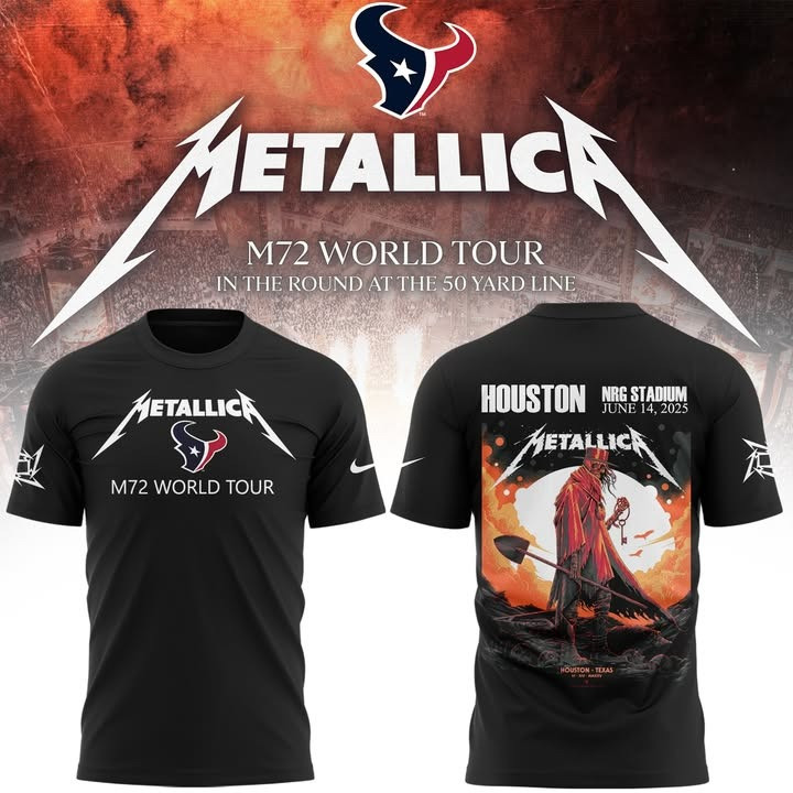 Metallica M72 Houston Texas 2025 Tour Merch T-Shirt NRG Stadium Concert Fan Clothing