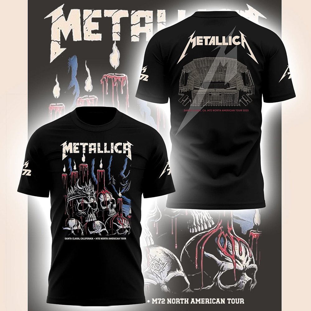 Metallica M72 Tour 2025 Santa Clara Skull T-Shirt Black Band Merch Best Music Gift