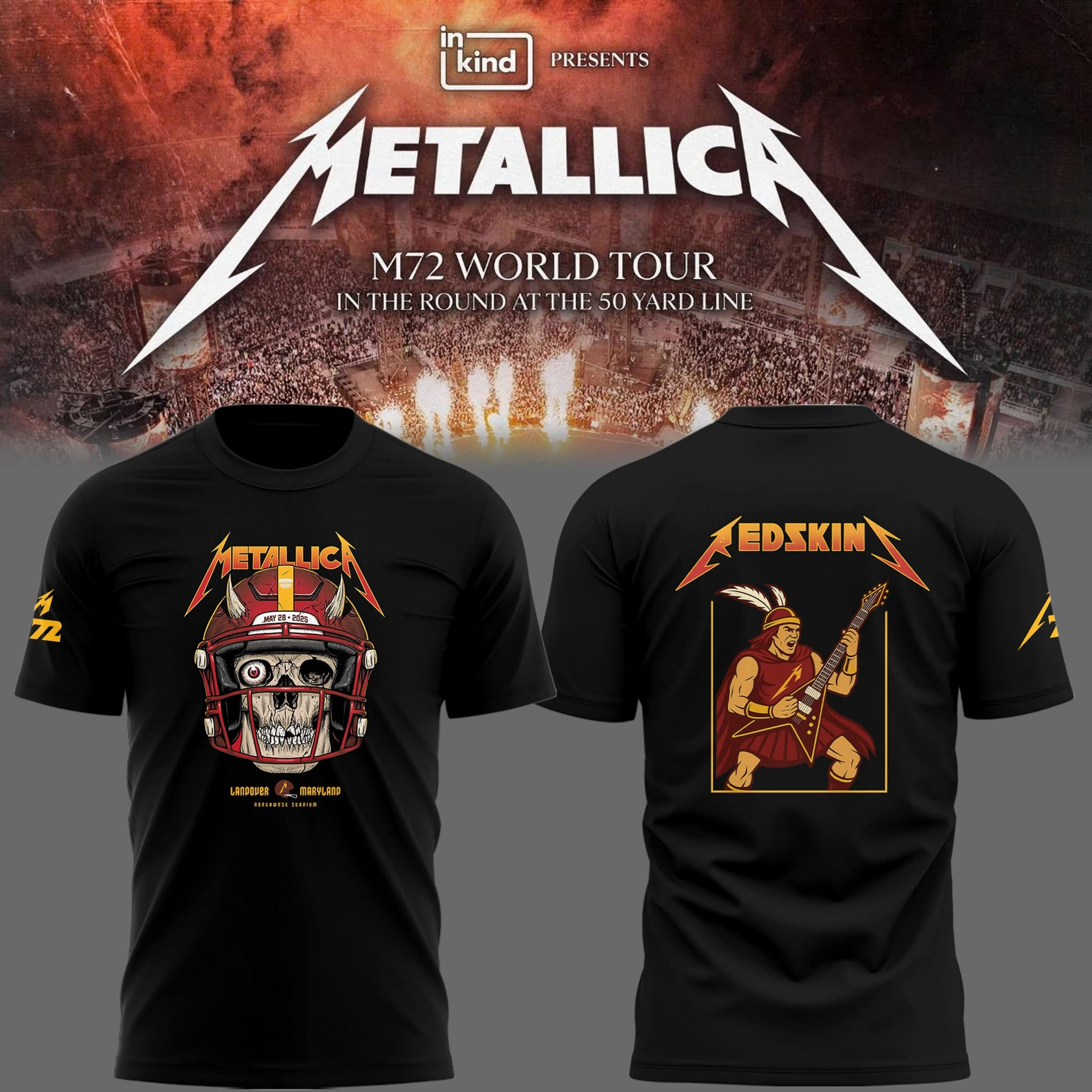 Metallica M72 Tour RedSkin Washington Commander Maryland Shirt 2025 Concert Fan Merch
