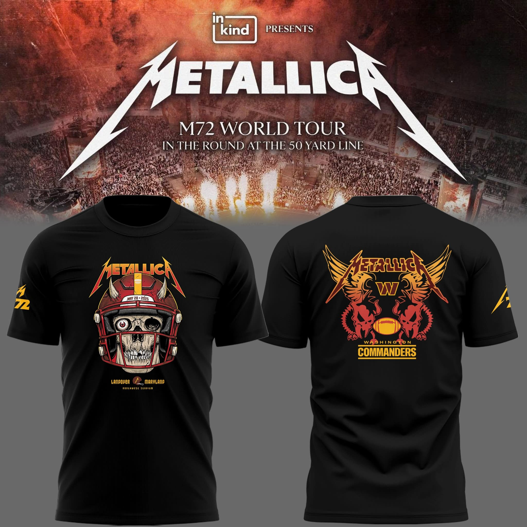 Metallica M72 Tour Washington Commander Maryland 2025 T-Shirt Concert Music Fan Merch