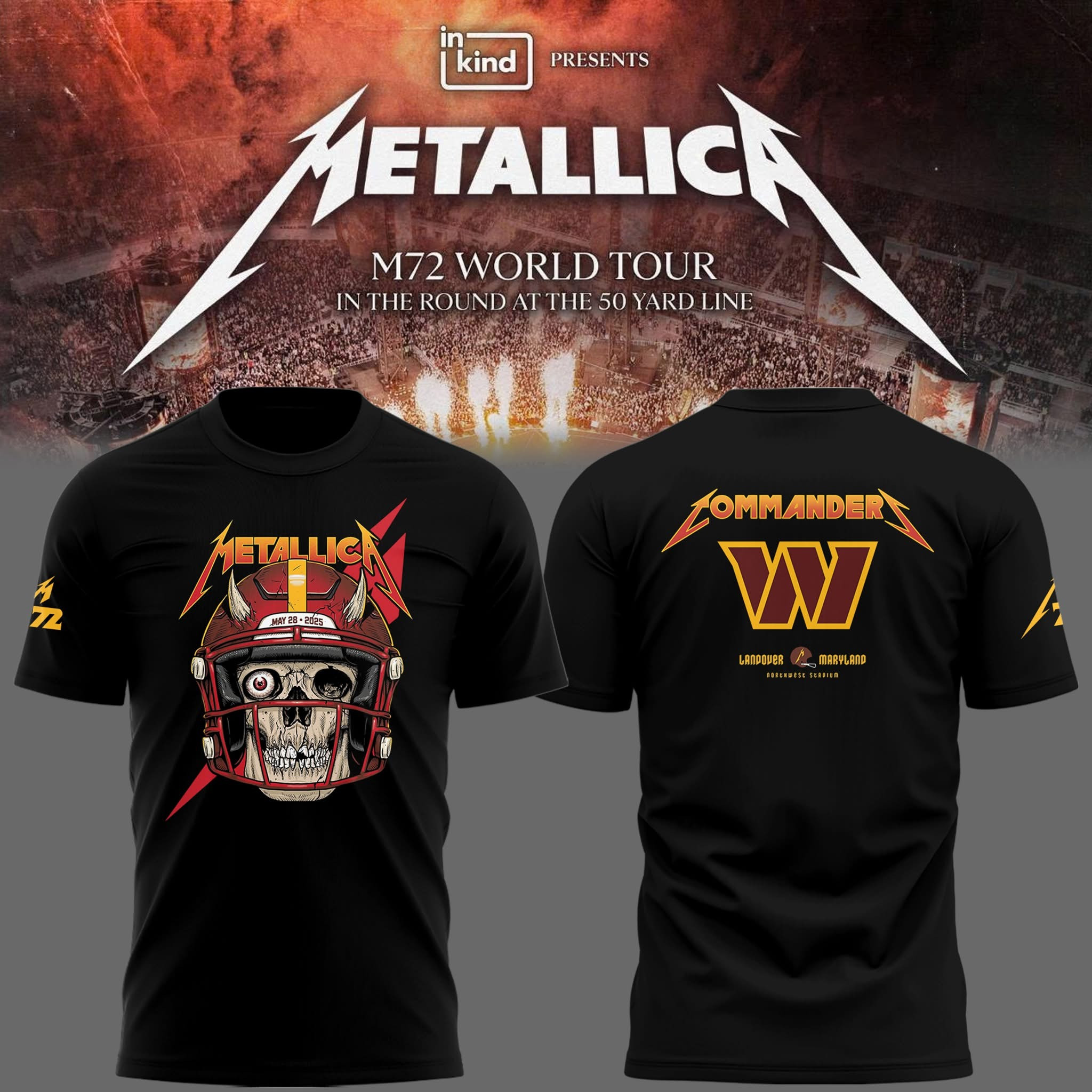 Metallica M72 Tour Washington Commander Maryland 2025 T-Shirt Football Fan Merch Gifts
