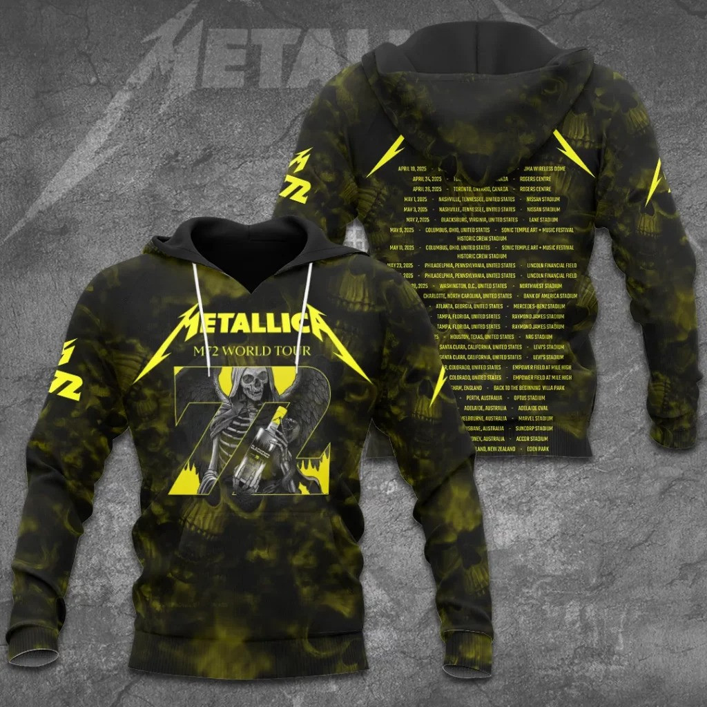 Metallica M72 World Tour 2025 Merch Hoodie Music Lover Metallica Band Gifts For Fans
