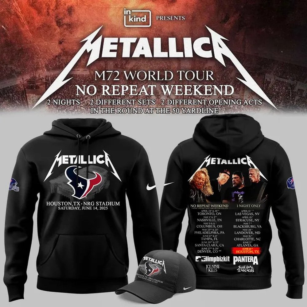 Metallica M72 World Tour x Houston Texas 2025 Black Hoodie Metallica Merch Best Present For Fans