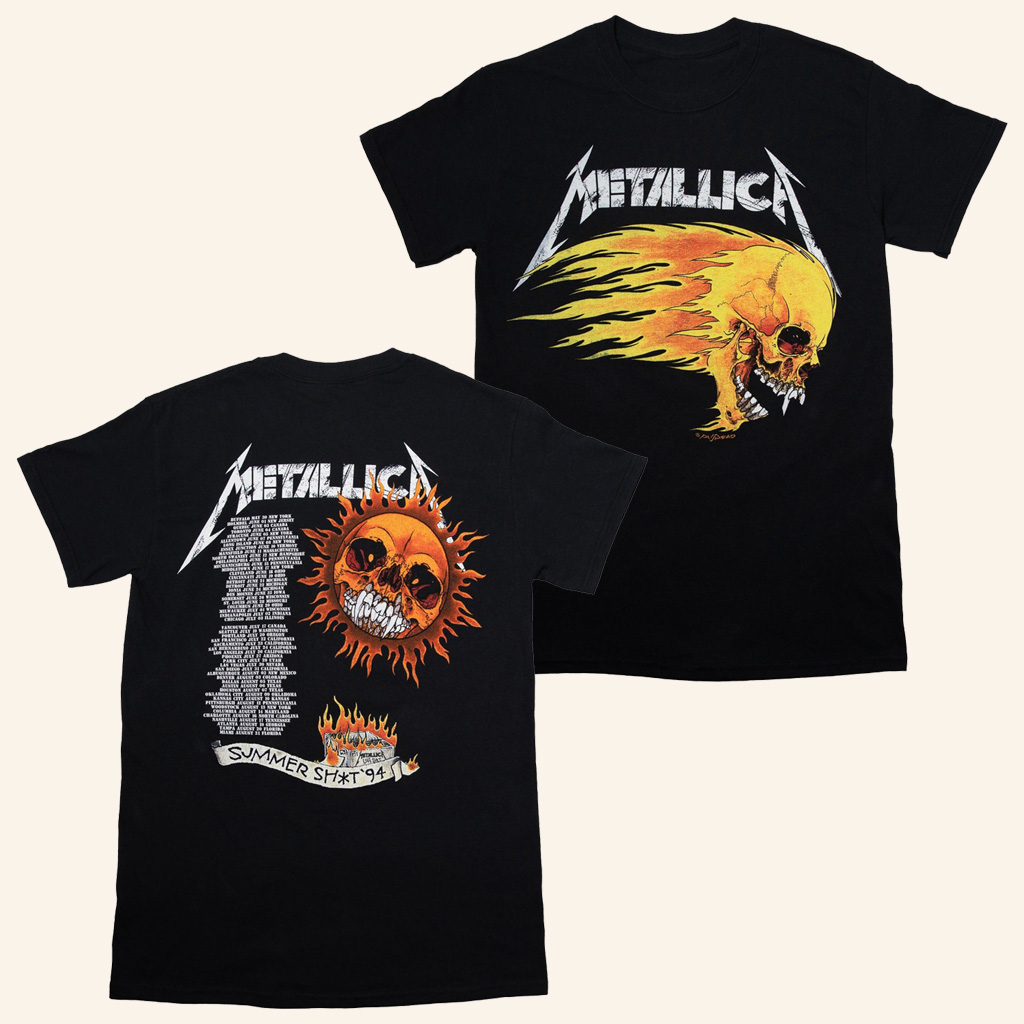 Metallica Merch Flaming Skull 1994 Tour T-Shirt Music Lover Gifts For Him Metallica Merch Flaming Skull 1994 Tour T-Shirt Music Lover Gifts For Him