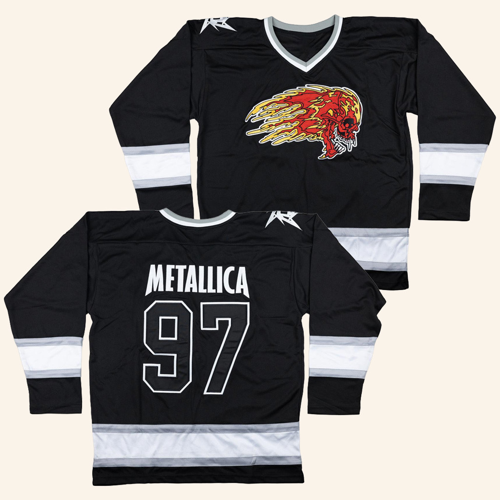 Metallica Merch Flaming Skull '97 Hockey Jersey Cool Gifts For Music Lovers Metallica Merch Flaming Skull '97 Hockey Jersey Cool Gifts For Music Lovers