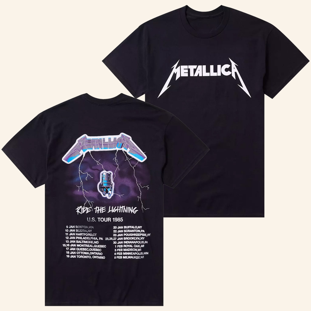 Metallica Merch Ride The Lightning Tour Dates T-Shirt Gifts For Music Fans