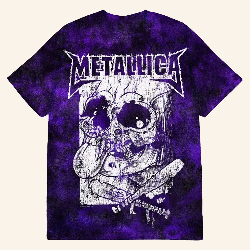 Metallica Merch Skull Bat Purple Tie Dye T-Shirt Gifts For Music Lovers