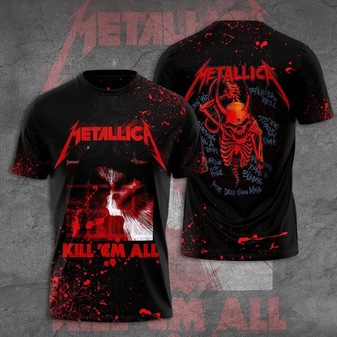 Metallica Merch T-Shirt Kill Em' All Bloody Metallica Band Merchandise Gifts For Fans
