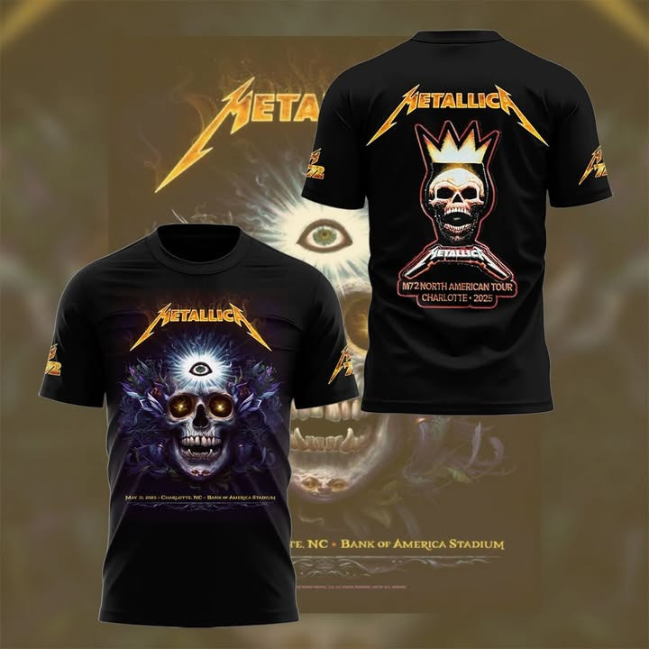 Metallica Skull M72 Tour Merch Charlotte Shirt 2025 Bank Of America Stadium Fan Clothing