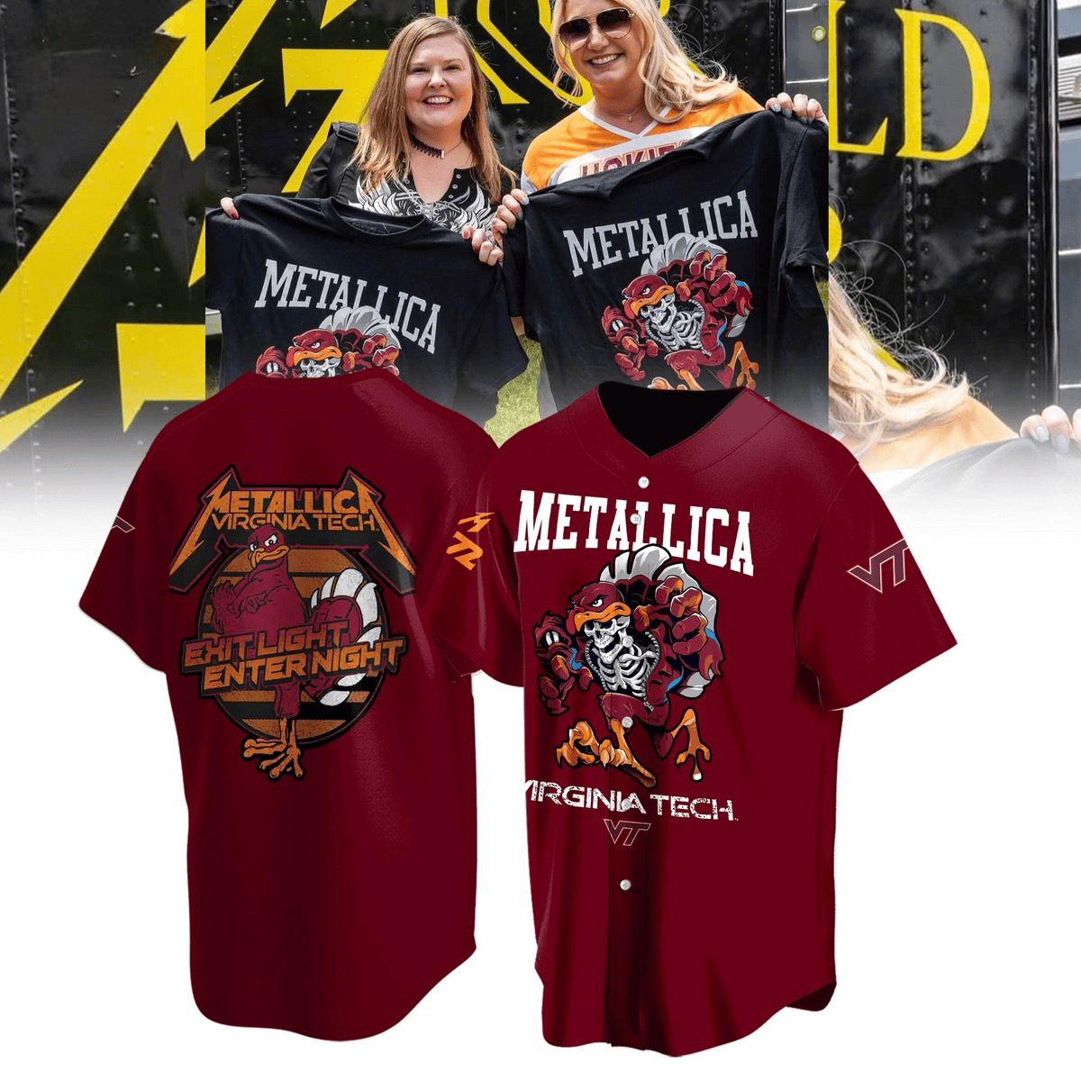 Metallica Virginia Tech Hokies Exit Light Enter Night Baseball Jersey Gift For Concert Lover