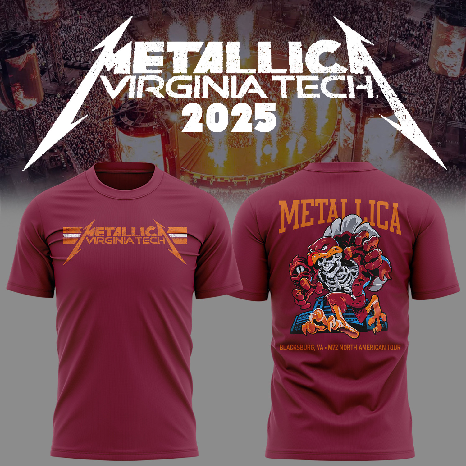 Metallica Virginia Tech Music Concert 2025 White T-Shirt Cool Gifts For Music Lovers